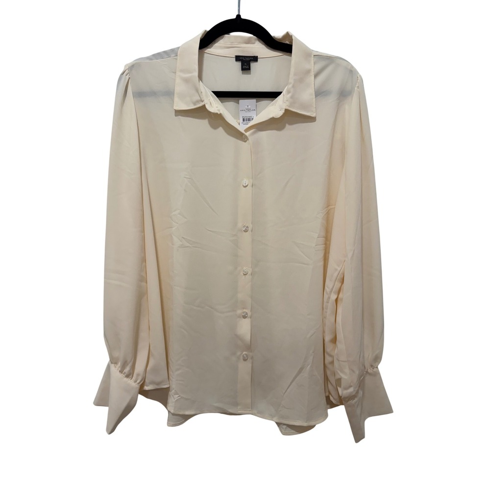 Ann Taylor Factory Cream Button Down Blouse XL NWT Long Sleeve Office Top